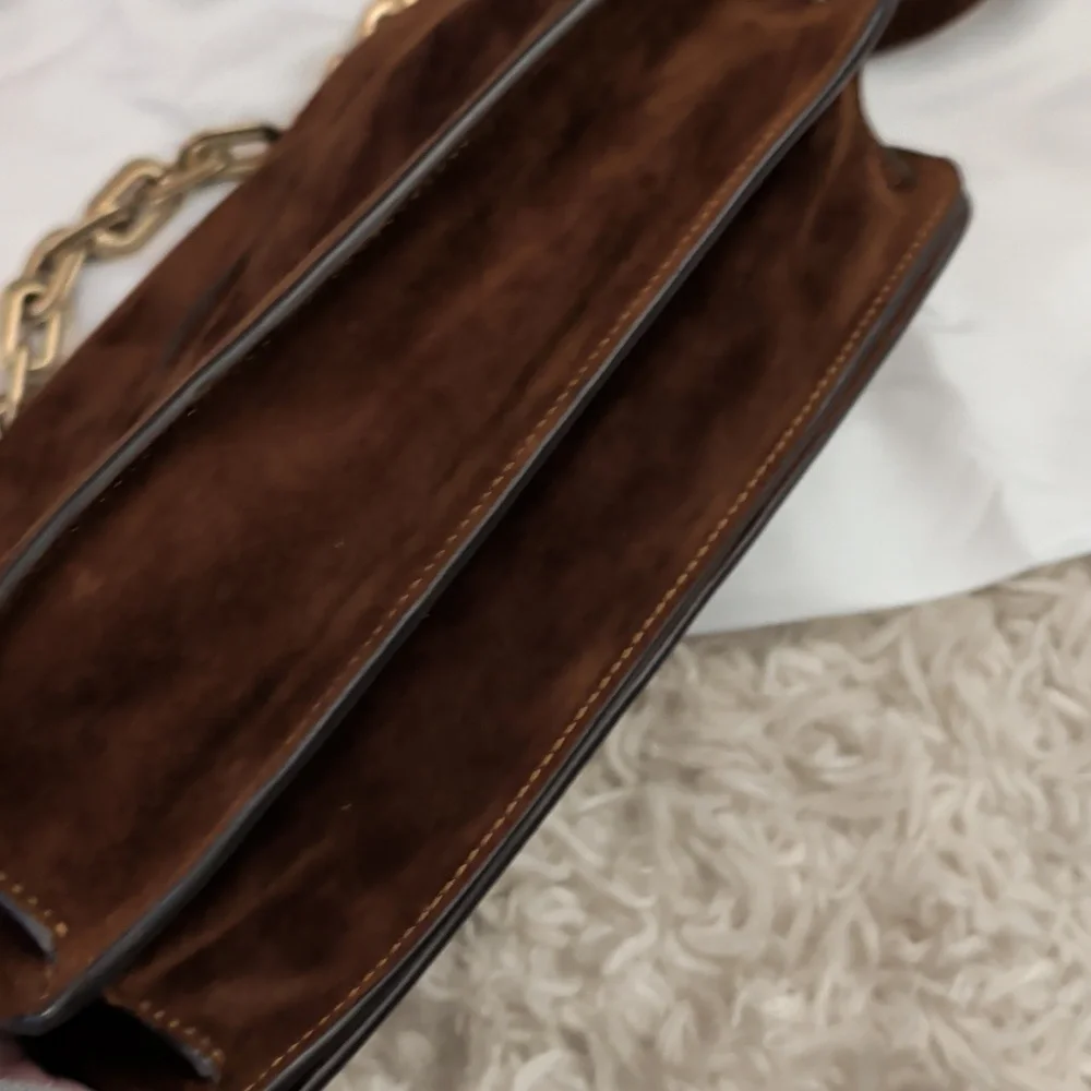 Coach Chain Tabby Shoulder Bag Brown Suede - Picture 7 of 7
